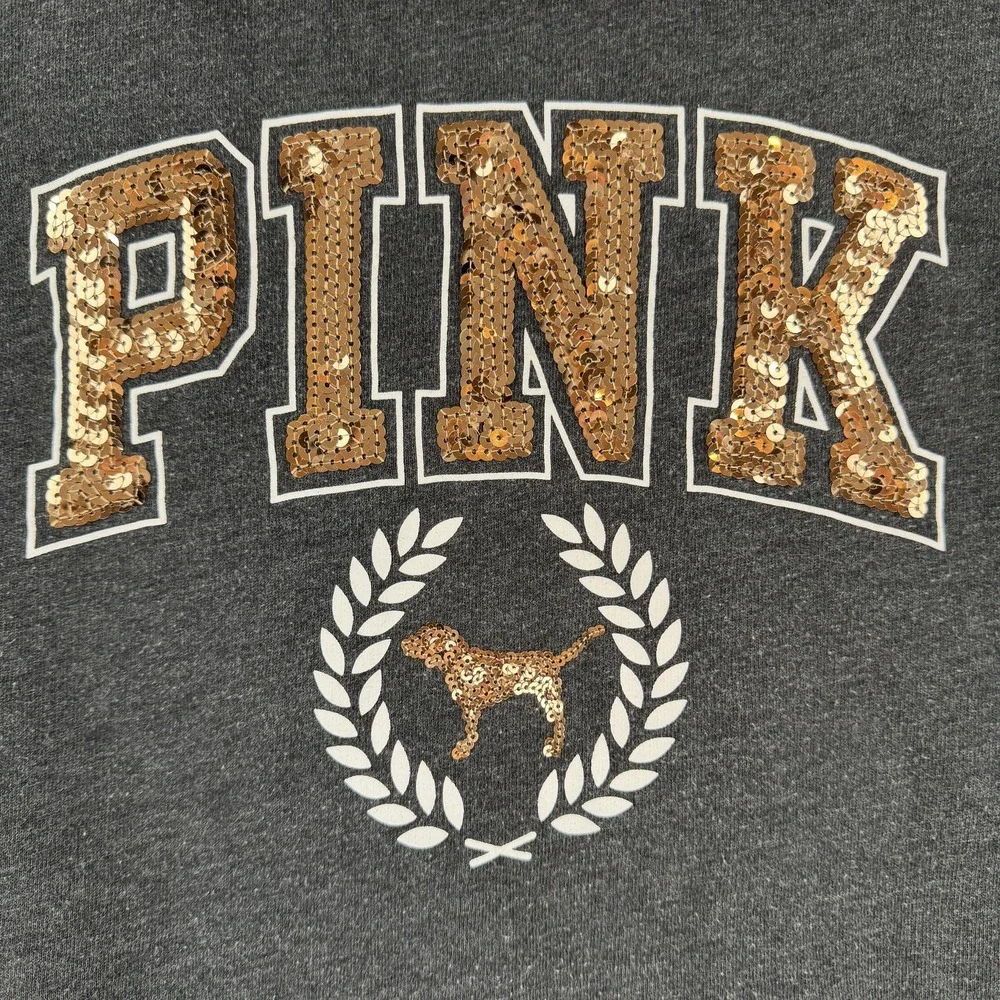 Victoria's Secret PINK Sweatshirt Womens Small Gray Cowl‎ Neck Sequin Dog Fleece
